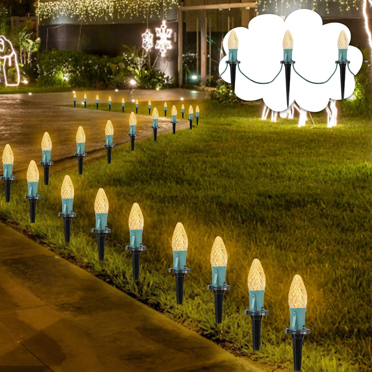 Plastic Light Stakes 50Pack, 4.5 Inch Christmas Yard Stakes for C7 C9 Christmas Lights Outdoor, Universal Christmas Light Stakes for Outdoor Holiday Lights on Pathway, Lawn, Driveway, Garden