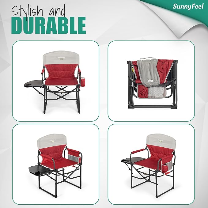SUNNYFEEL Camping Directors Chair, Heavy Duty, Oversized Portable Folding Chair - Image 7