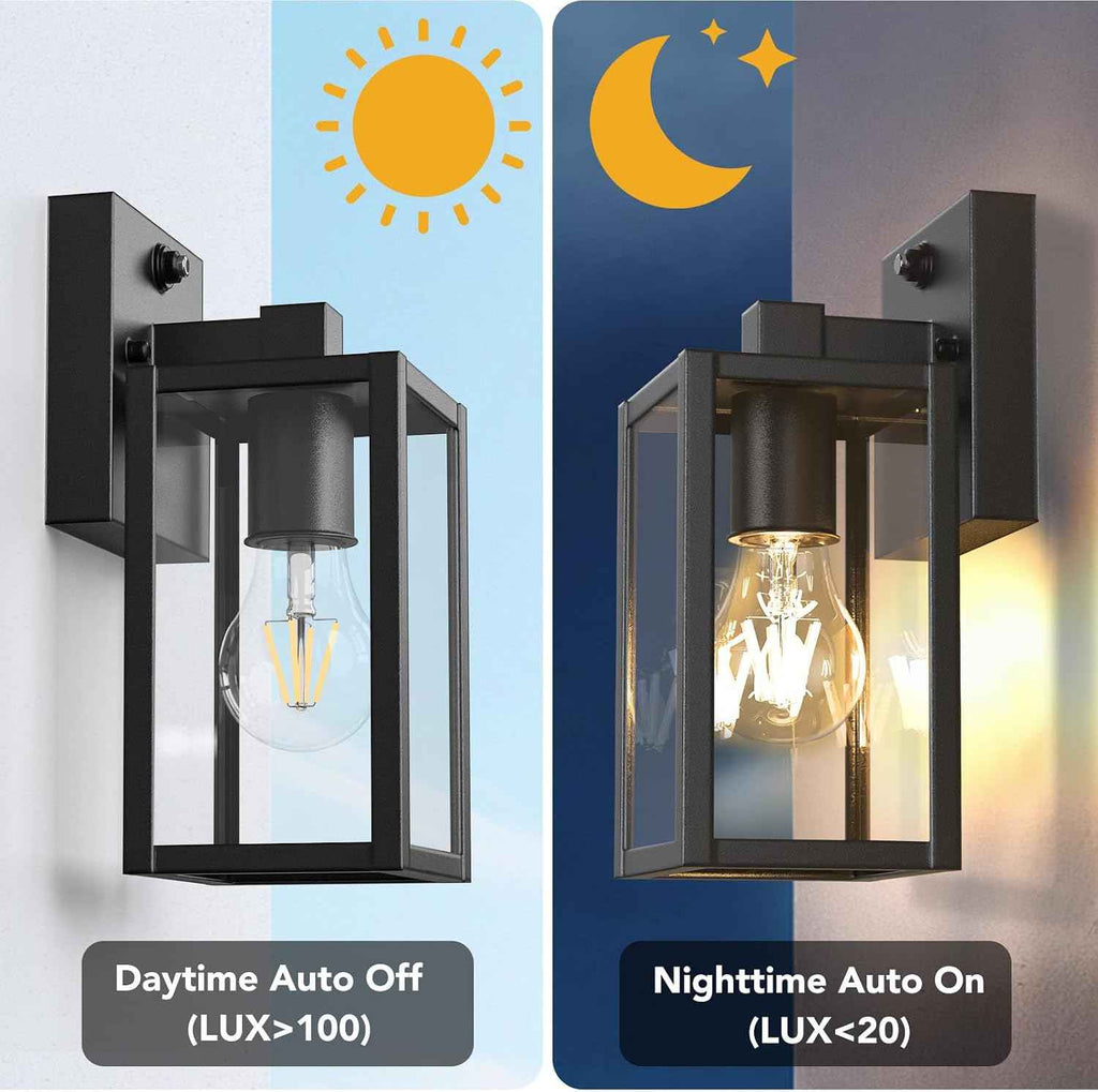 PARTPHONER Dusk to Dawn Outdoor Light Fixtures, 2-Pack Sensor Porch Lights, Waterproof Exterior Wall Sconce Lighting Lamp, Waterproof Wall Lantern for House, Doorway, Garage (Black)