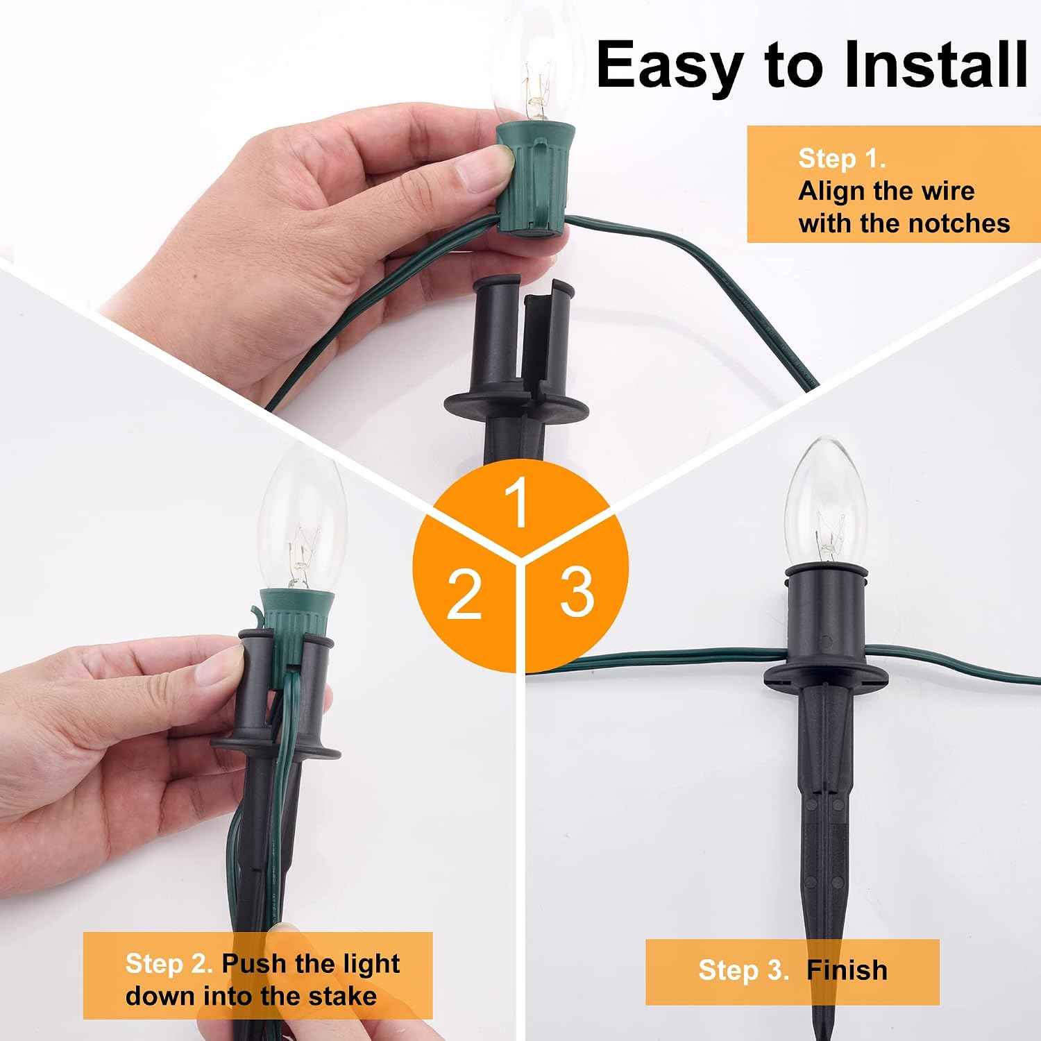 TIORIY 25 Pack 6 Inch Christmas Light Stakes - for C7 C9 Pathway String Lights Outdoor, Durable Plastic Lights Stakes, Use on Yard Garden Lawn Patio Path Walkway Decorations (25, Black)