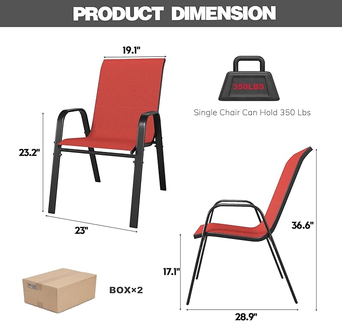 Patio Chairs Set of 4, Stackable Outdoor Dining Chairs - Image 8