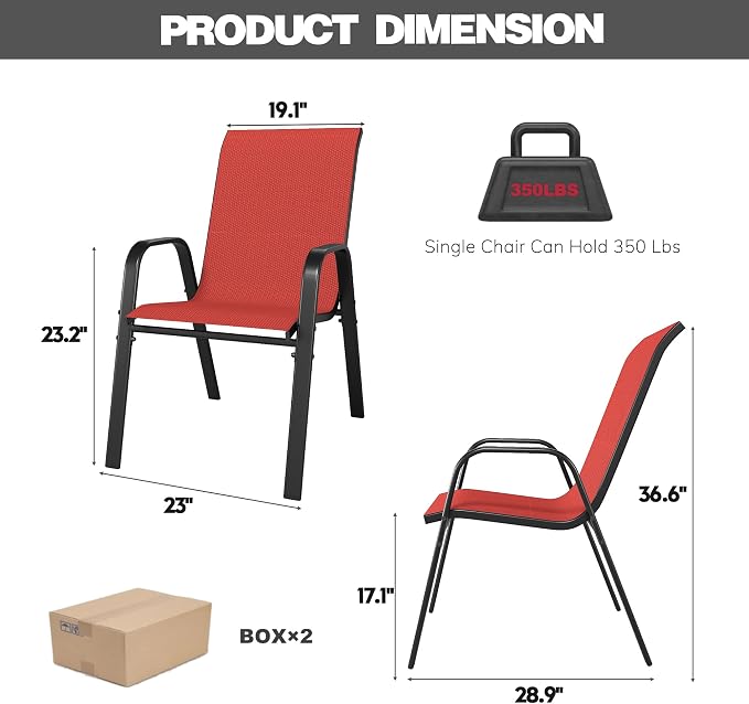 Patio Chairs Set of 8, Stackable Outdoor Dining Chairs - Image 8