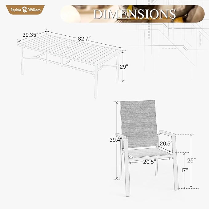 Sophia & William Patio Dining Set 9 Pieces, Patio Table and Chairs Set - Image 7