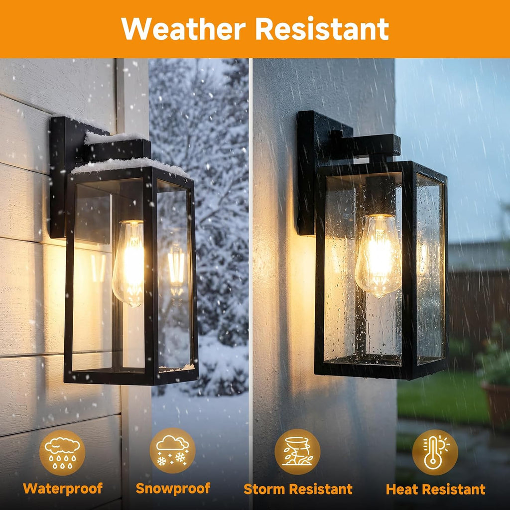 13" Dusk to Dawn Sensor Outdoor Wall Lighting, Large Waterproof Wall Sconce | Porch Lantern Fixture, E26 Socket & Glass Shade, Waterproof, Matte Black Wall Mount Lighting for Patio Front Door Entryway
