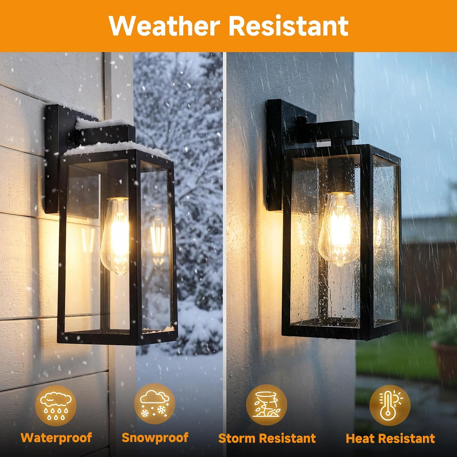 13" Dusk to Dawn Sensor Outdoor Wall Lighting, Large Waterproof Wall Sconce | Porch Lantern Fixture, E26 Socket & Glass Shade, Waterproof, Matte Black Wall Mount Lighting for Patio Front Door Entryway