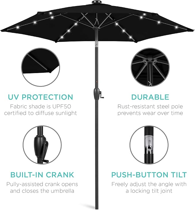 Best Choice Products 7.5ft Outdoor Solar Market Table Patio Umbrella - Image 5