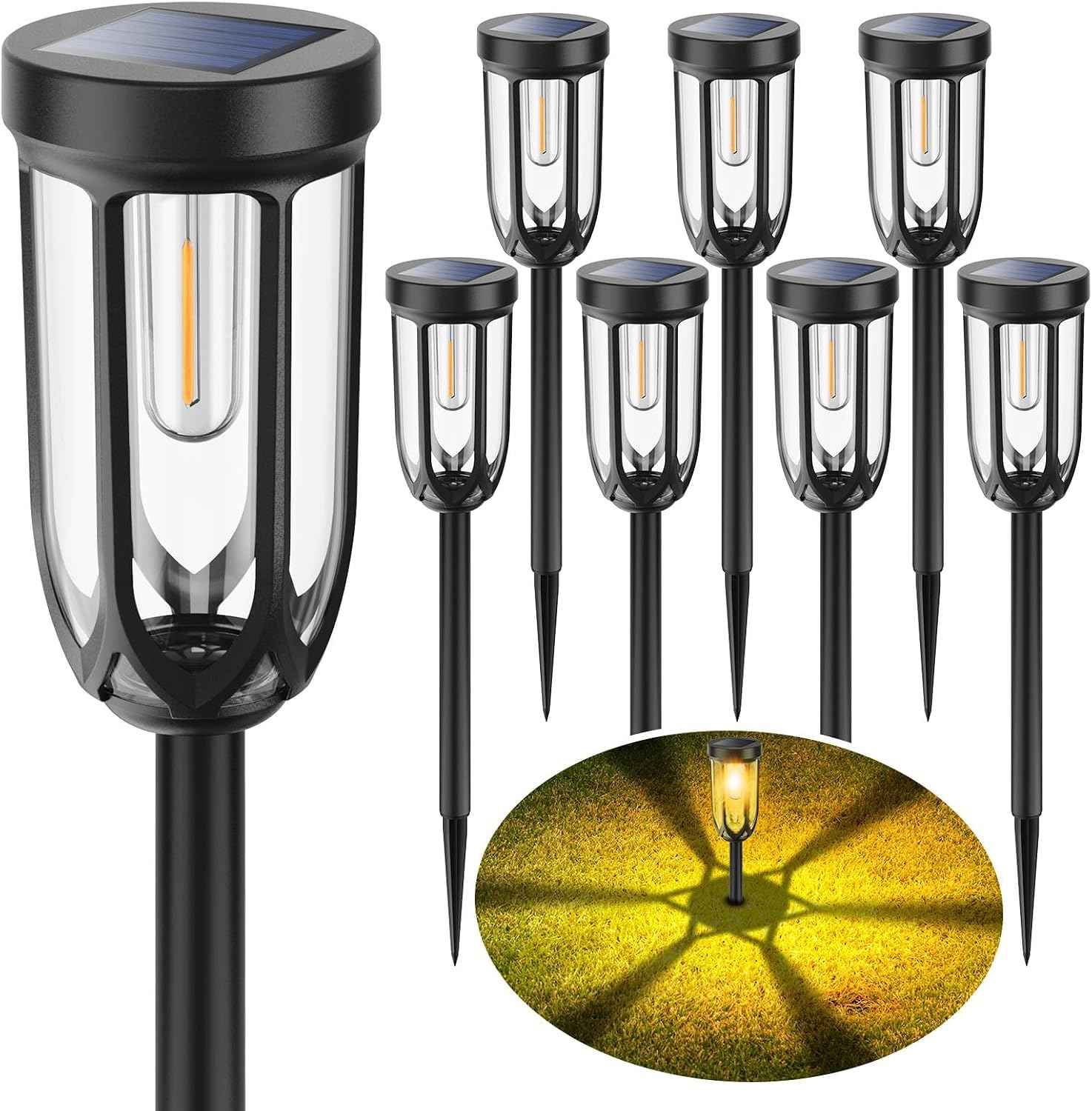 8Pack Solar Pathway Lights Outdoor, IP65 Waterproof Bright Auto On/Off | Easy Install, 800mAh Battery 6–8H charge 10-12H Working,Solar Landscape Lights for Garden Patio Yard Driveway Lawn Warm White