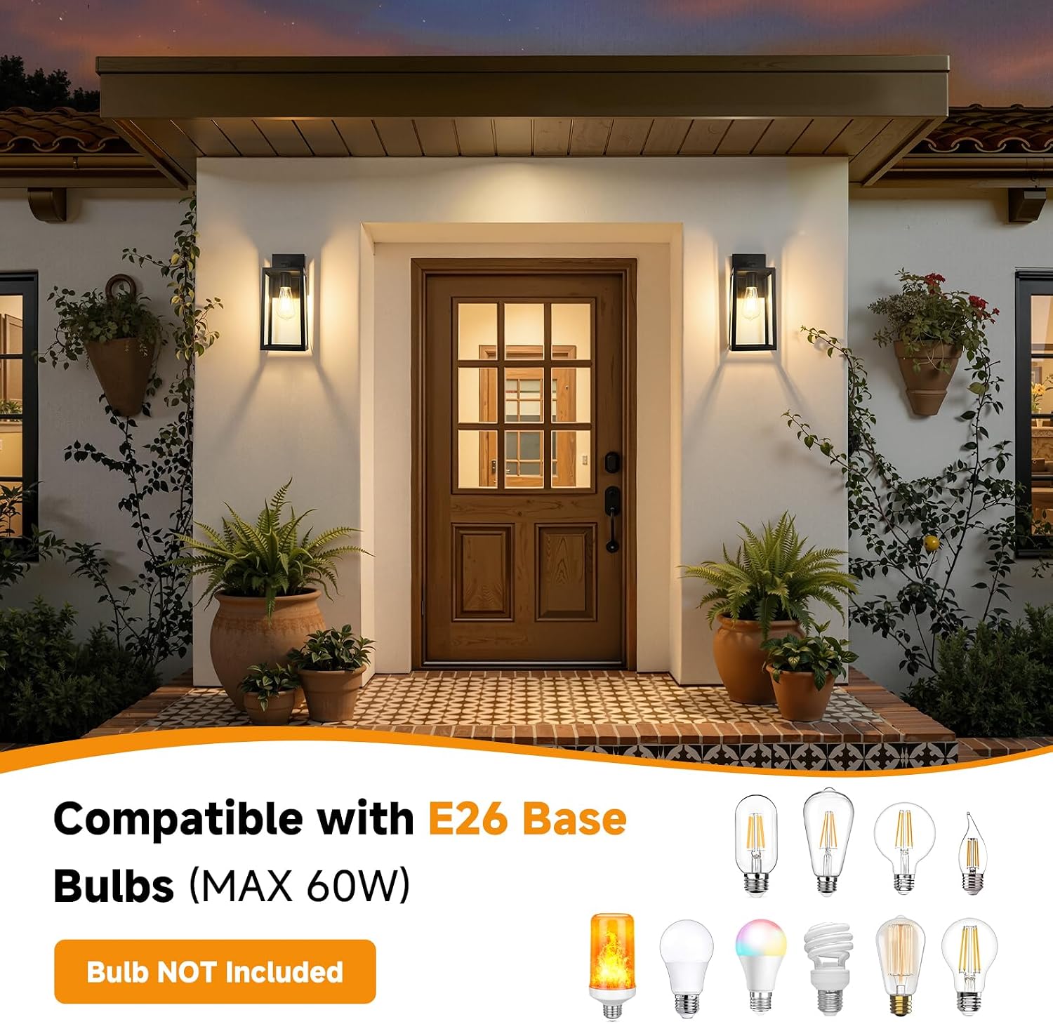 13" Dusk to Dawn Sensor Outdoor Wall Lighting, Large Waterproof Wall Sconce | Porch Lantern Fixture, E26 Socket & Glass Shade, Waterproof, Matte Black Wall Mount Lighting for Patio Front Door Entryway