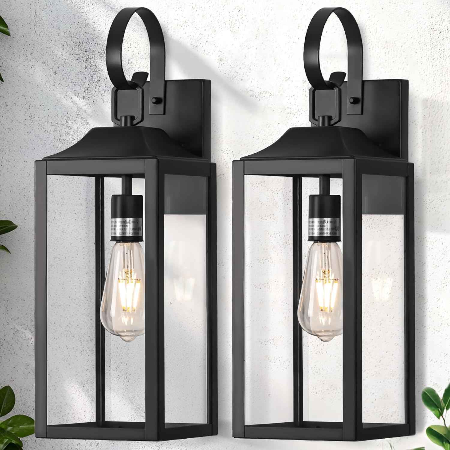 19" Large Outdoor Light Fixture 2 Pack, Black Exterior Lighting Fixtures | Anti Rust Porch Lights Outdoor, Modern Wall Lantern Coach Lamps Sconce, Outside Lights for House, Doorway, Garage, Patio