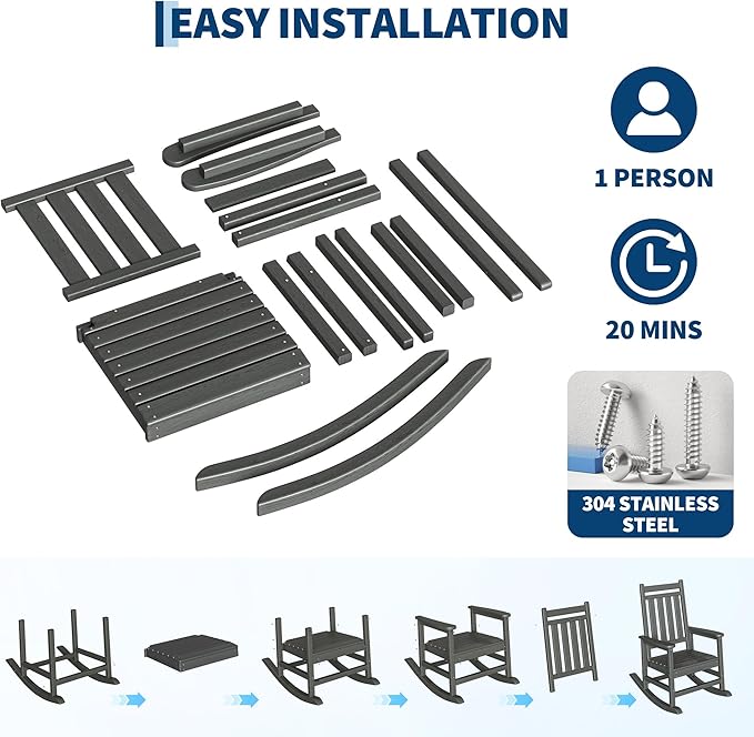 HDPE Rocking Chair Outdoor- Poly High Back Porch Rocker Chairs - Image 5