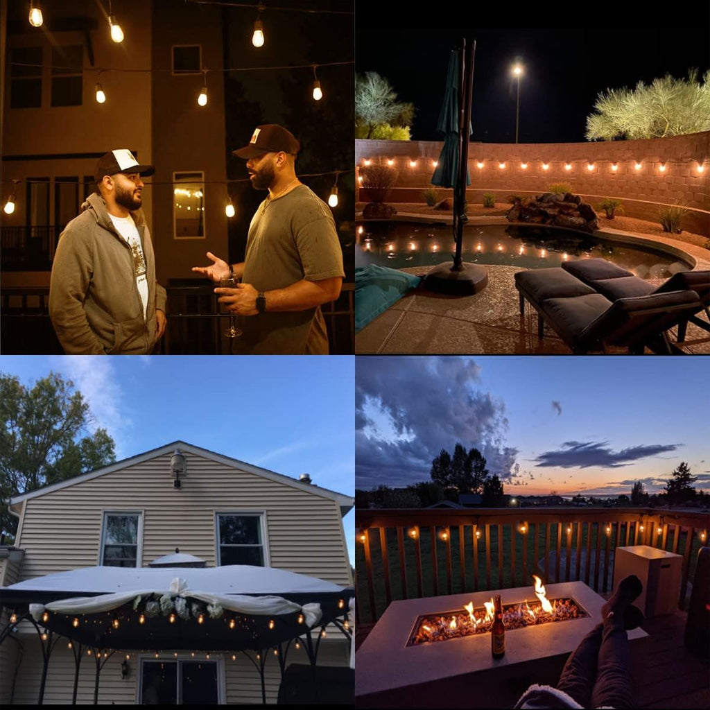 𝟒𝟖𝑭𝑻 LED Outdoor String Lights with 𝟮𝟰 Weatherproof Shatterproof Edison 𝑳𝑬𝑫 𝑩𝒖𝒍𝒃𝒔(2 𝑺𝒑𝒂𝒓𝒆)，Commercial Grade Waterproof Hanging Lights for Backyard Porch Balcony Party