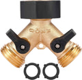 Garden Hose Splitter 2 Way Heavy Duty, Y Connector Brass Garden Hose Adapter, Hose Bib Splitter with 2 Extra Rubber Washers | Brass Garden Hose Adapter Hose Bib Splitter with 4 Extra Rubber Washers
