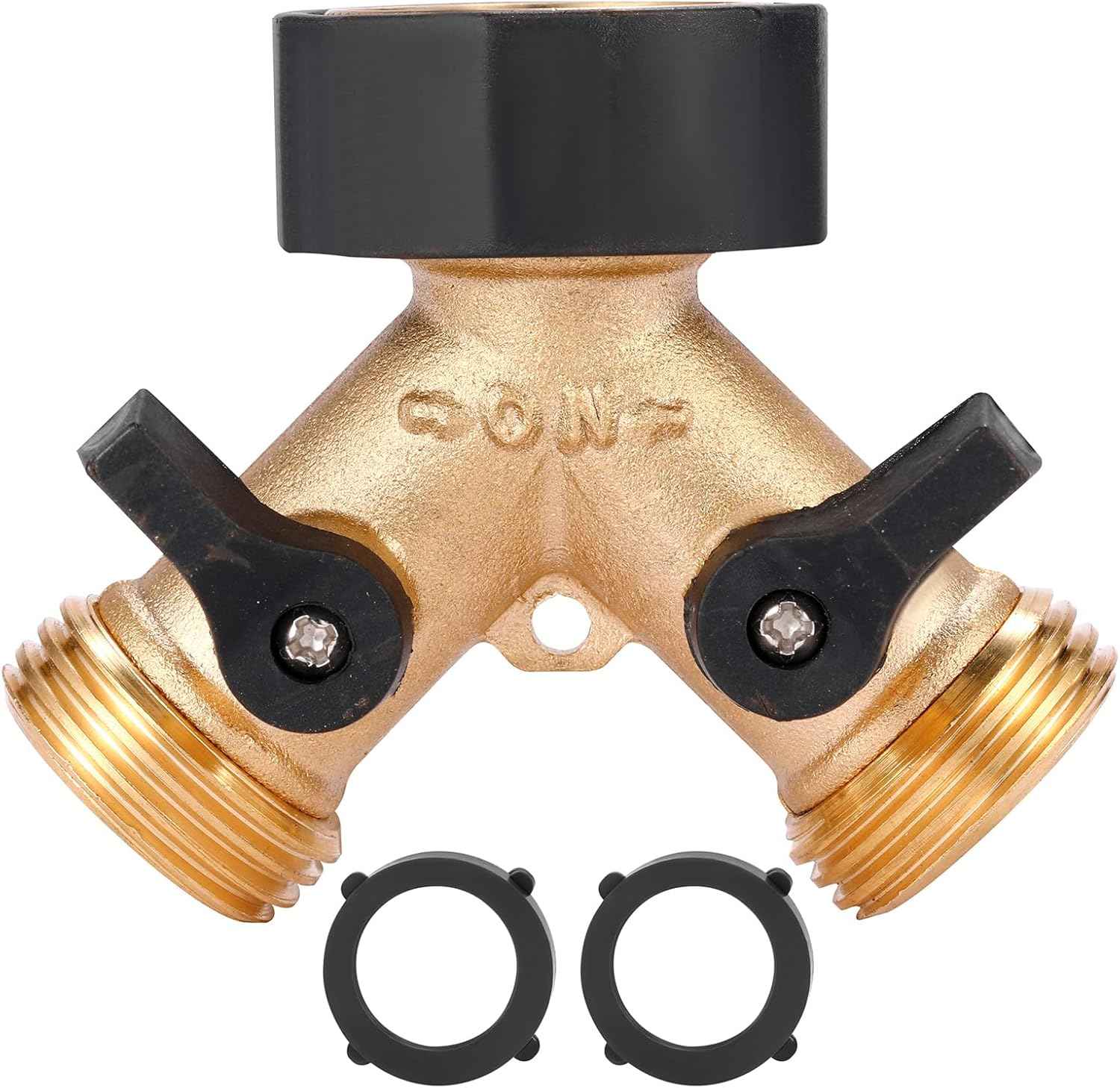 Garden Hose Splitter 2 Way Heavy Duty, Y Connector Brass Garden Hose Adapter, Hose Bib Splitter with 2 Extra Rubber Washers | Brass Garden Hose Adapter Hose Bib Splitter with 4 Extra Rubber Washers