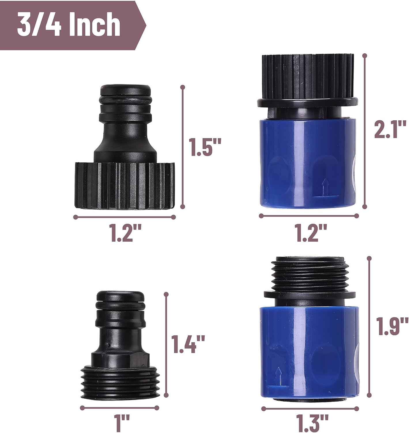 Bates- Garden Hose Quick Connectors, 4 Set, 3/4" Male Female Hose Fittings | Quick Release Plastic Water Hose Connector for Garden Irrigation & Outdoor Use
