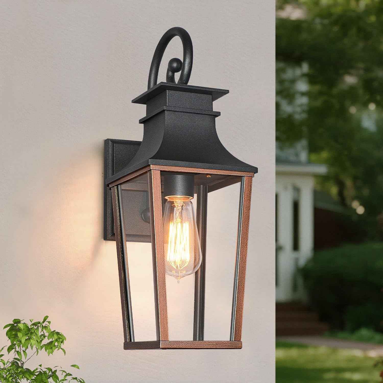 ALVIME Bronze Outdoor Wall Sconces | Beveled Glass Exterior Wall Mount Lantern, Metal Waterproof Outdoor Light Fixtures for Garage, House, Patio, E26 Base