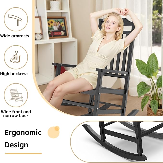 Patio Rocking Chair Outdoor Set of 2, Weather Resistant Poly Resin Oversized - Image 5
