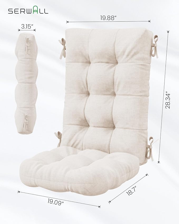SERWALL HDPE Outdoor Rocking Chair Cushion Set of 4, Memory Foam Cushion Beige - Image 3