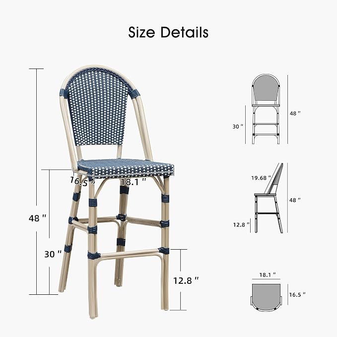 PURPLE LEAF French Bar Stool Set of 2 White Print Finish Patio Bar Stools - Image 6