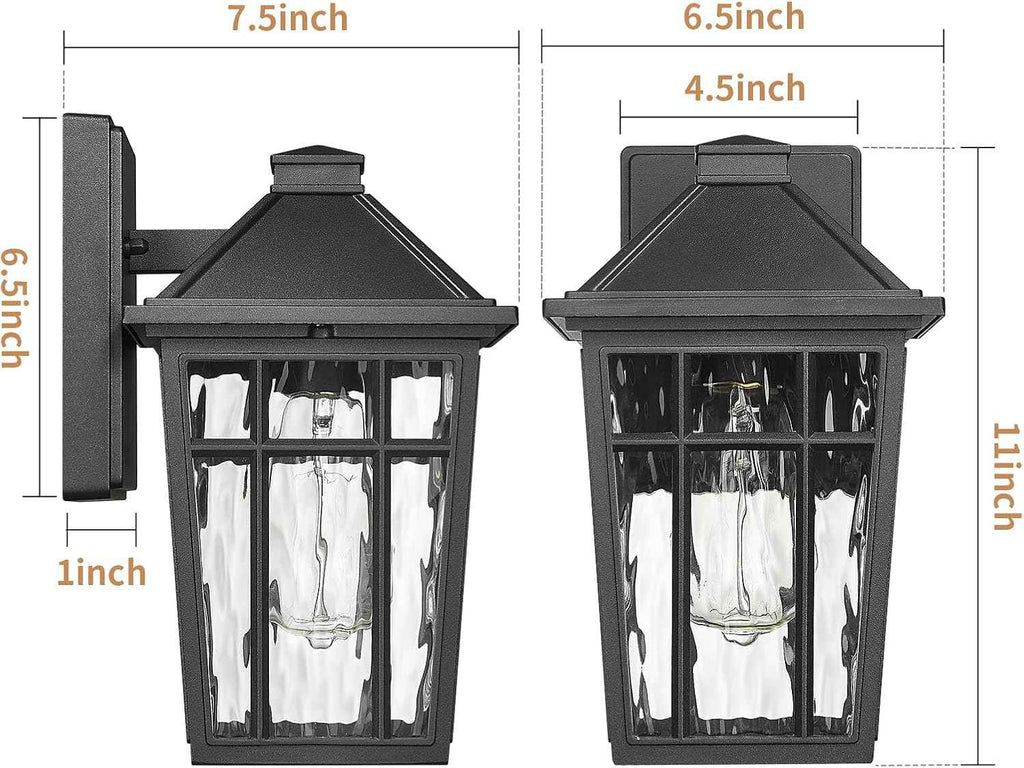 Darkaway Outdoor Wall Lights for House, Exterior Lighting Fixtures Wall Mount Porch Lights Waterproof Outdoor Sconce Lights with Water Ripple Glass for Patio Hallway Garage