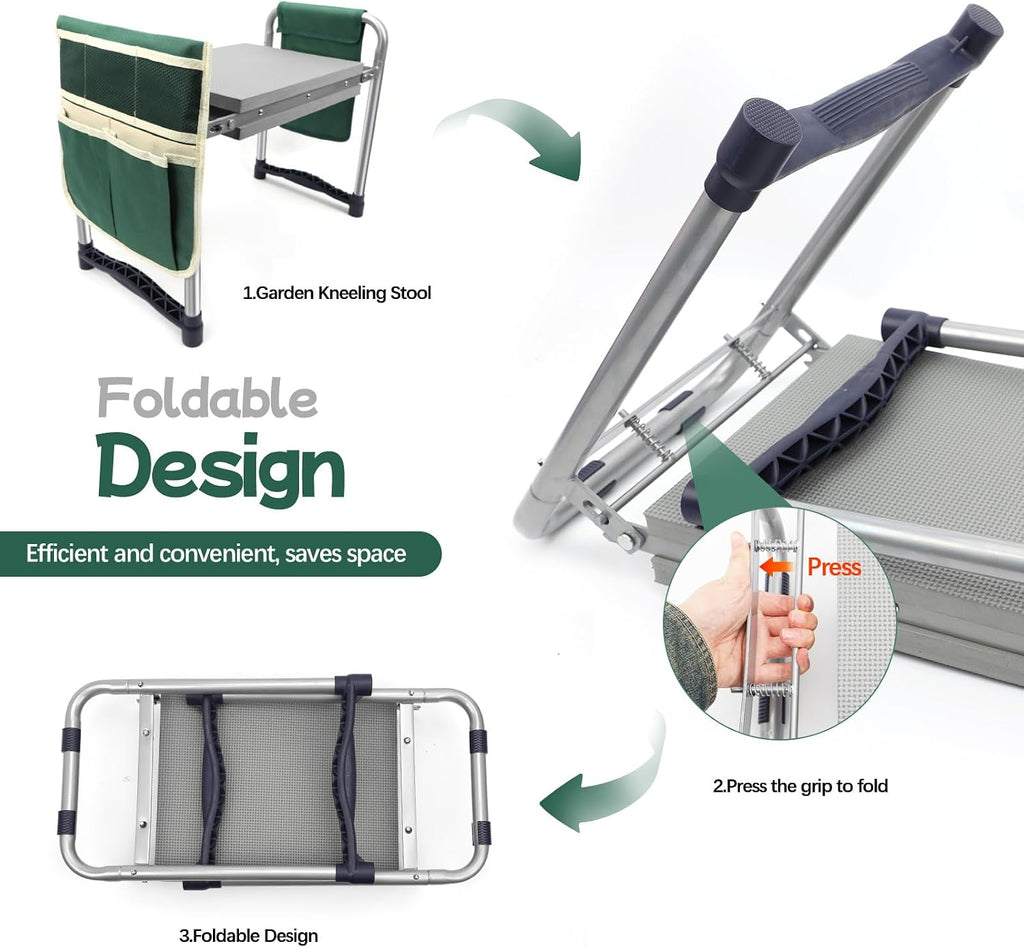Garden Kneeler and Seat with 11.5" Wide Pad, Foldable Garden Stool with 2 Tool Bags, Heavy Duty Garden Kneeler for Gardening, Women, Horticulturist