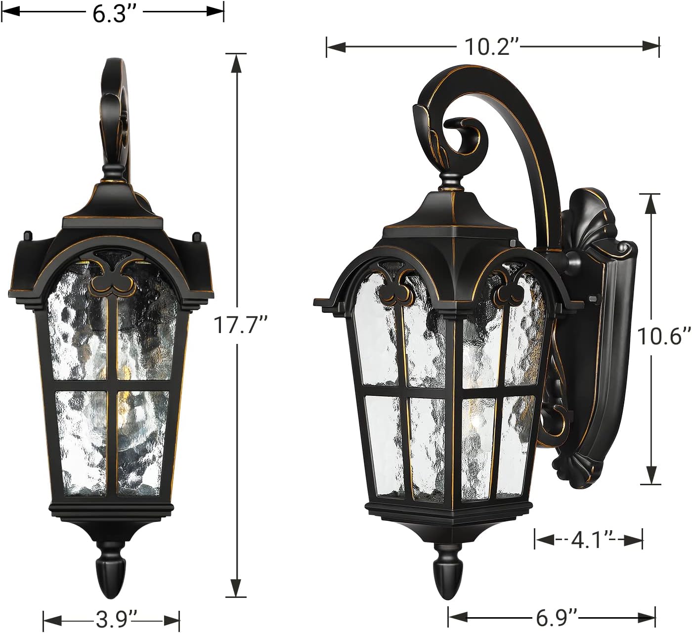 DEWENWILS Outdoor Wall Light Fixtures, Black Roman 17.7" H Exterior Wall Lantern, Anti-Rust & Waterproof, Water Ripple Glass, Outside Wall Sconce Porch Light for House, Garage
