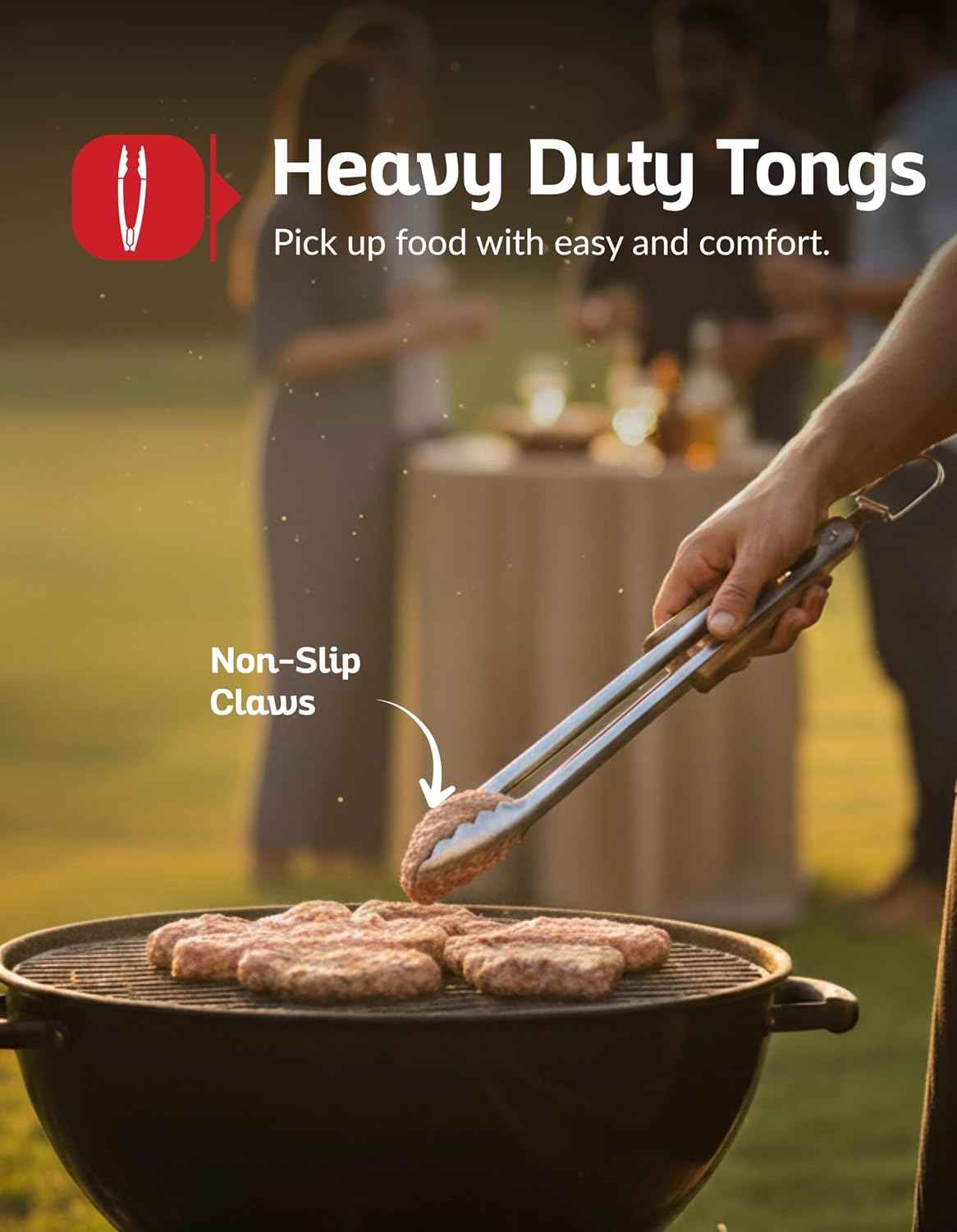 Professional Acacia Wood BBQ Tool Set (3 PCS) - Heavy Duty Stainless Steel Grill Accessories Kit with Spatula, Fork & Tongs - Durable Barbecue Utensils for Outdoor Cooking & Grilling