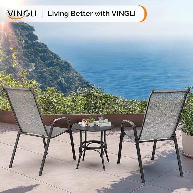 VINGLI Patio Chairs Set of 6 – Stackable Outdoor Dining Chairs - Image 7