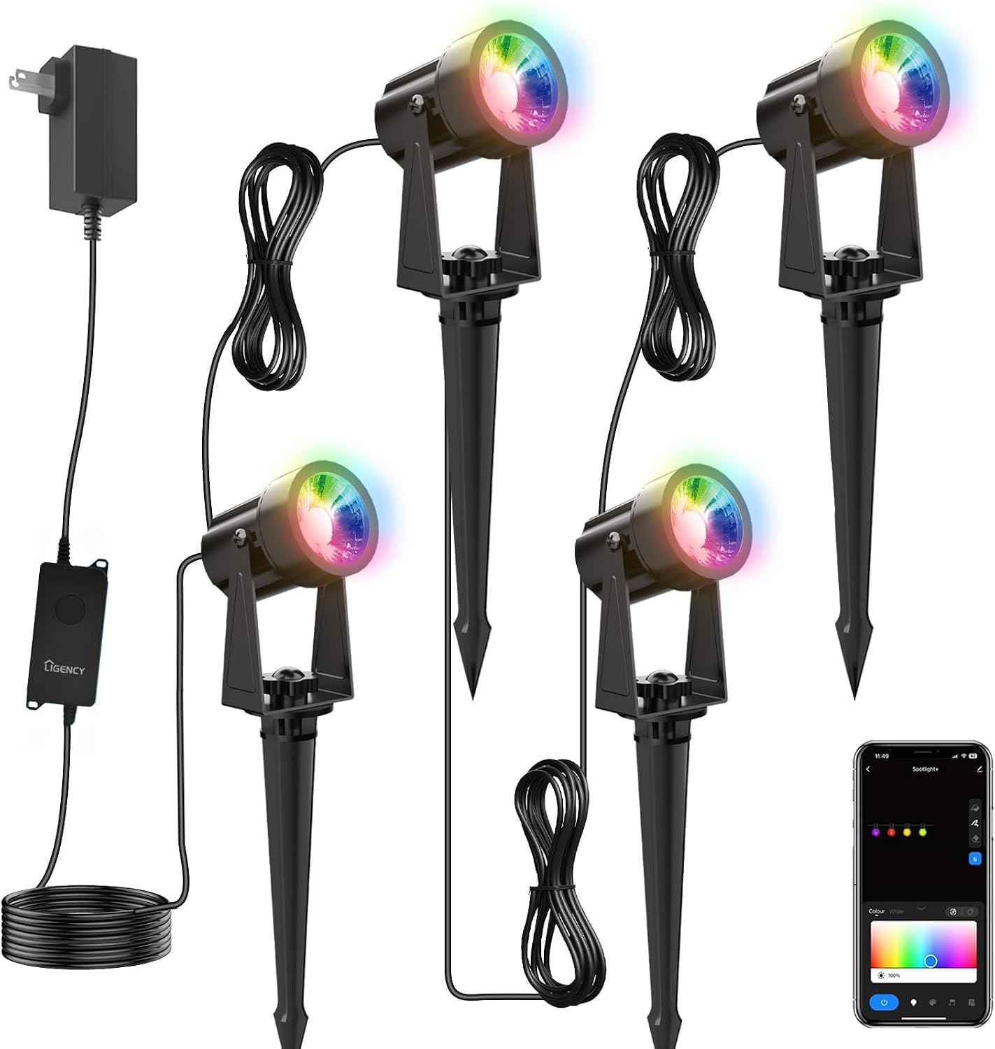 Ligency Smart Low Voltage Landscape Lights, 4-Pack RGBW Color Changing | Outdoor Spotlights, Alexa & Google Control, IP65 Waterproof, For Trees, Garden, Yard, Pathway & Holiday