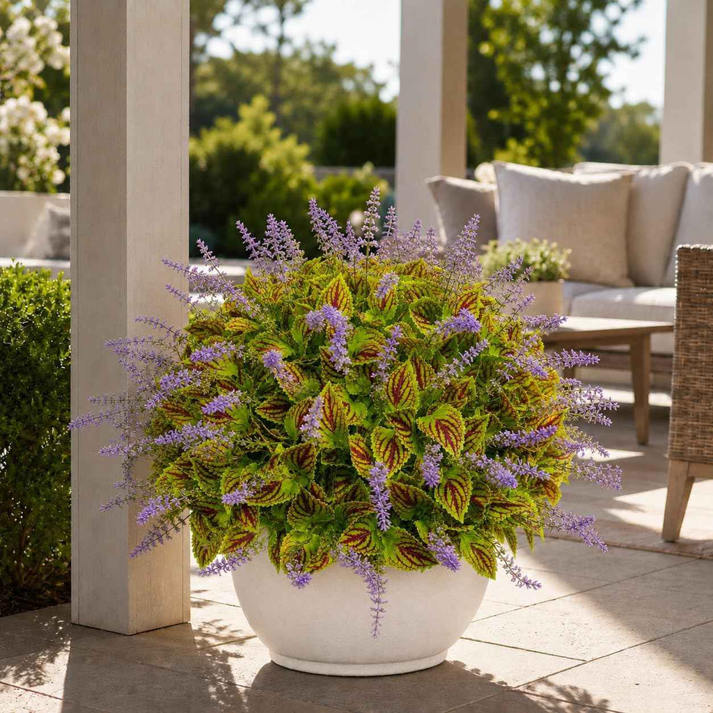 Artificial Coleus Flowers, 6 Faux Plants for Outdoor Planters -Green | Realistic Coleus Leaf Texture UV-Resistant for Outdoor Use Lush and Full Appearance No Watering or Maintenance Required