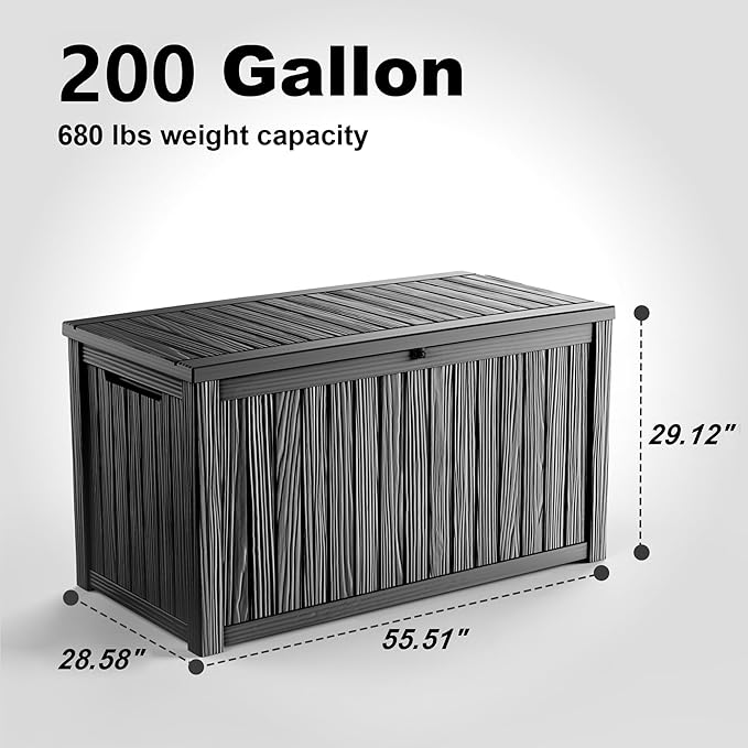 200 Gallon Waterproof Outdoor Storage Box, Resin Deck Box, Lockable Outside - Image 7