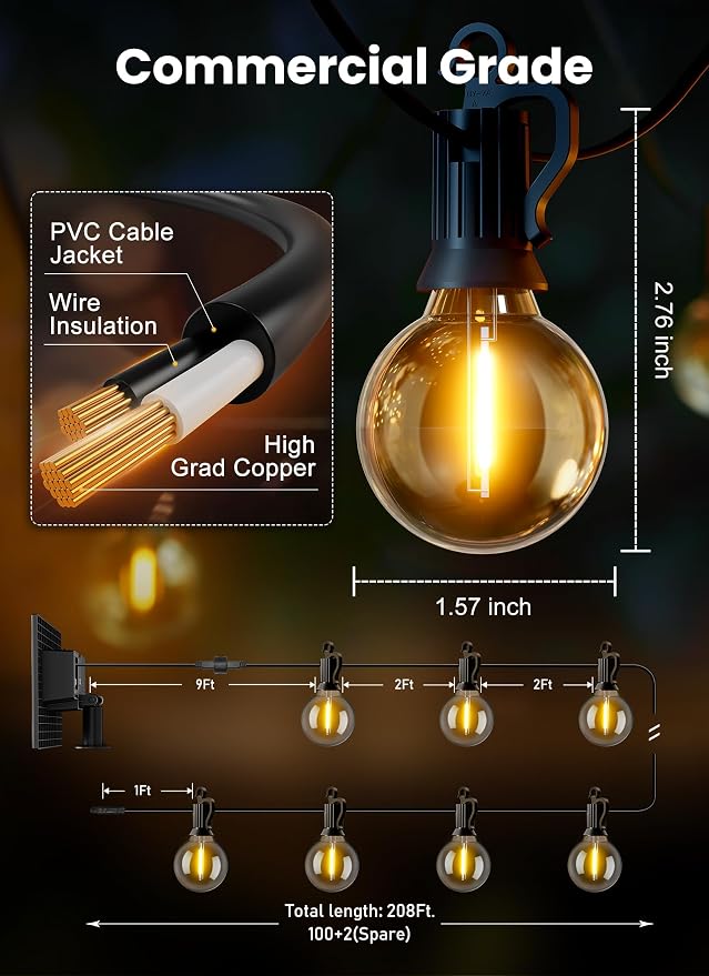 Brightown 208FT Solar String Lights Outdoor - Image 5