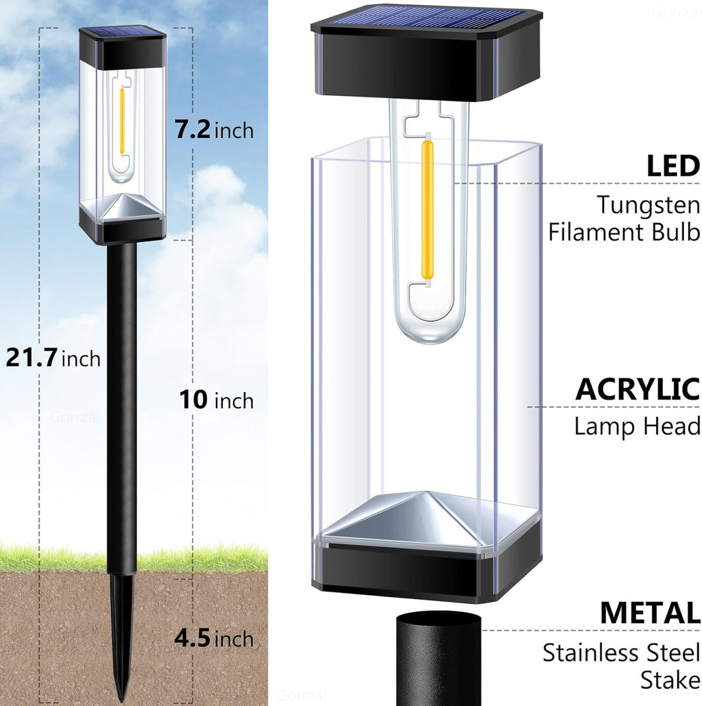 Solar Pathway Lights Outdoor Waterproof Landscape Lighting 8 Pack | Solar Lights Outdoor for Yard Driveway Garden Walkway Lawn Path Decor, Auto On/Off, LED Bright Tungsten Filament Bulb