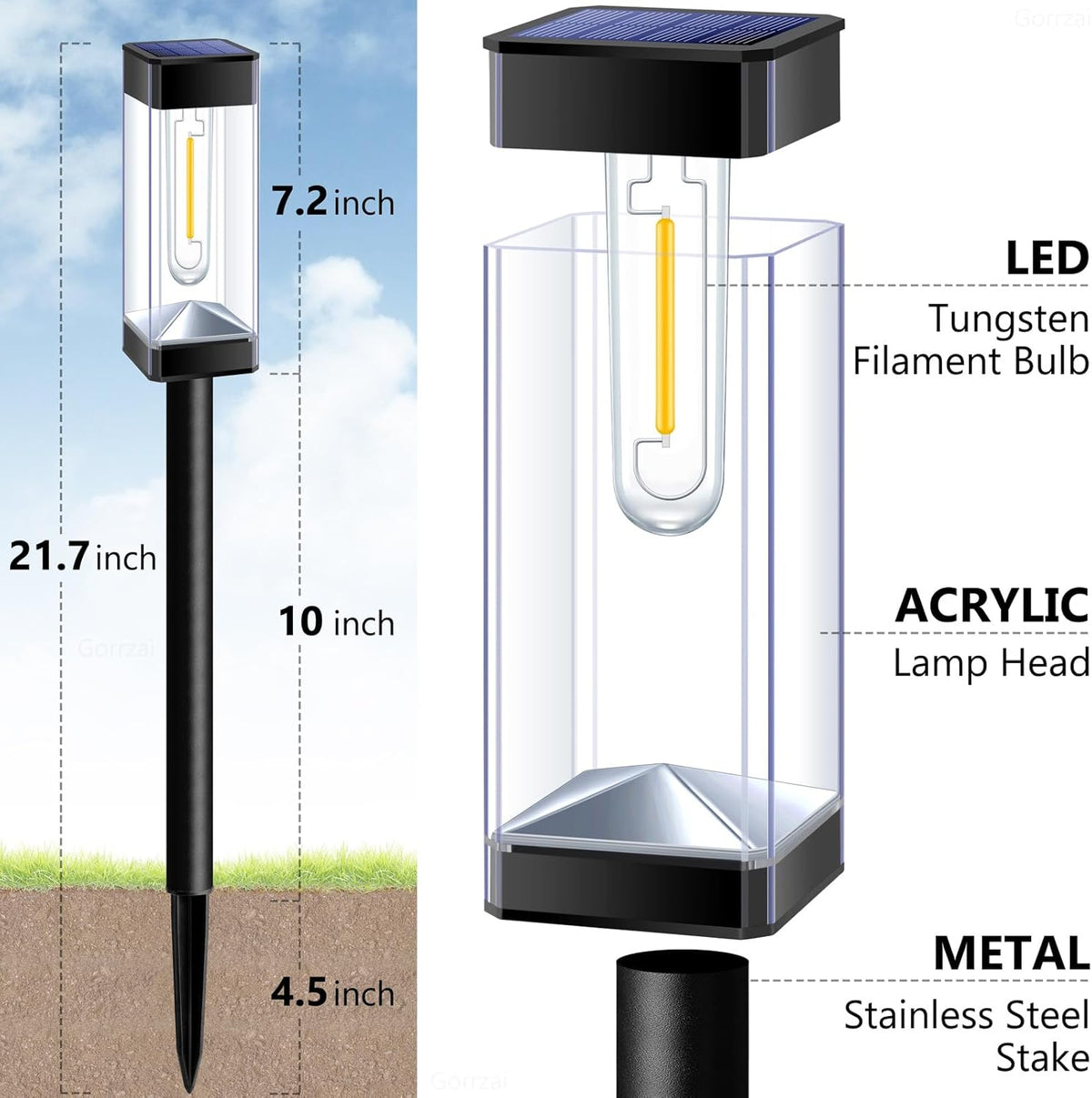 Solar Pathway Lights Outdoor Waterproof Landscape Lighting 8 Pack | Solar Lights Outdoor for Yard Driveway Garden Walkway Lawn Path Decor, Auto On/Off, LED Bright Tungsten Filament Bulb