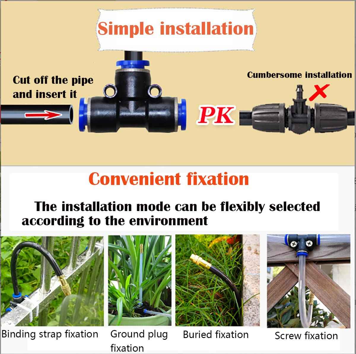 CESFONJER 5M PE Air Hose Pipe Tube Kit, with 6 Pcs Quick Sprinkler Head Universal Adjustment, Watering and Flower Watering Irrigation Micro Spray New Nozzle and 10 Pcs Air Push Quick Fittings