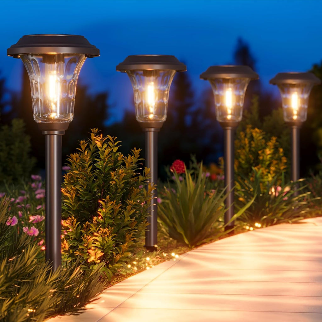 XMCOSY+ Solar Lights Outdoor, 6 Pack Metal Glass Solar Pathway Lights | Bright 20/40LM Landscape Lighting with Warm/Cool White, Solar Powered Waterproof Lights for Yard, Path, Walkway, Driveway