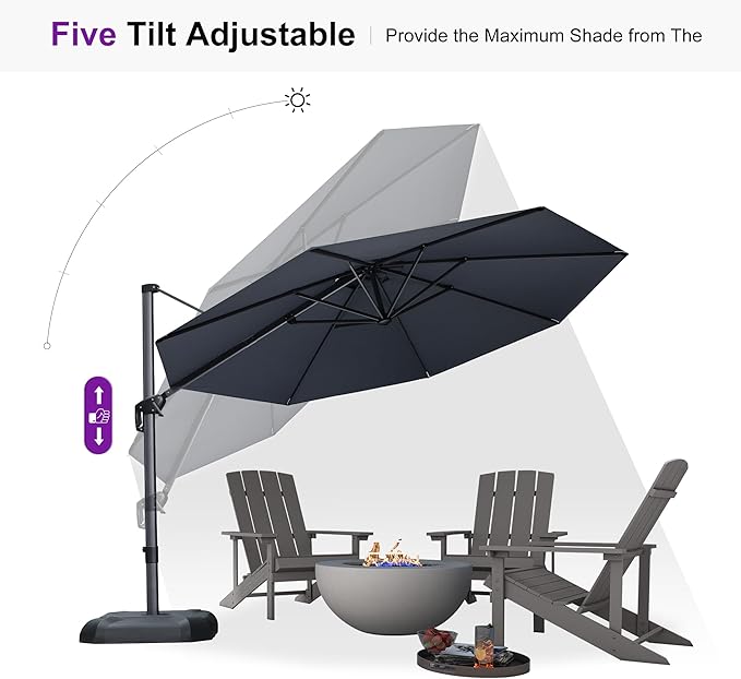 PURPLE LEAF 11 Feet Patio Umbrella Outdoor Cantilever Round Umbrella Aluminum - Image 6