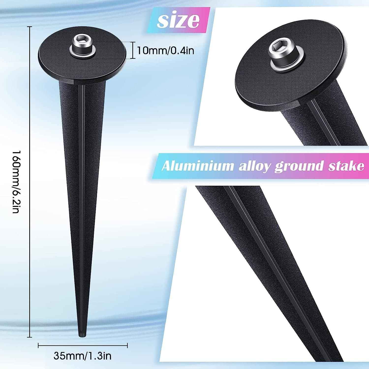 4 Packs Threaded Spike Flood Light Ground Stake Metal Replacement Stakes for Solar Lights Outdoor LED Solar Light Stakes with 4 Hex Screws for Gardens Yard Path Lawn 6.3 Inches
