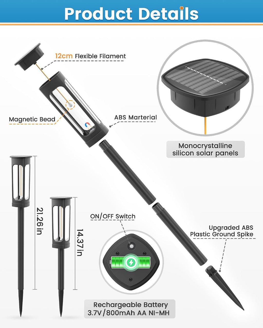 VOLISUN 8 Pack Solar Garden Pathway Lights LED Outdoor Waterproof | Solar Landscape Lighting Outdoor Waterproof, ,Warm Color Pathway Lights, Solar Garden Lights for Yard Lawn Driveway Walkway