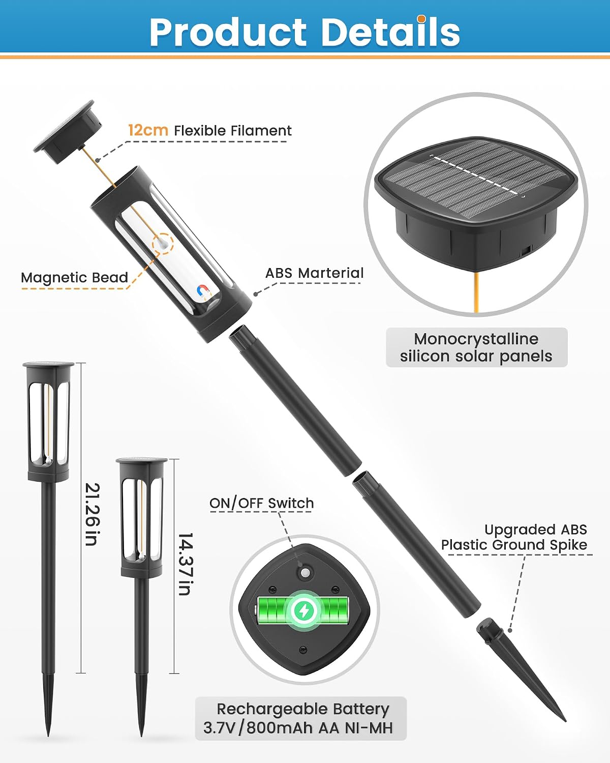 VOLISUN 8 Pack Solar Garden Pathway Lights LED Outdoor Waterproof | Solar Landscape Lighting Outdoor Waterproof, ,Warm Color Pathway Lights, Solar Garden Lights for Yard Lawn Driveway Walkway