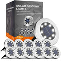 INCX 12 Pack 4.6 Inch Solar Ground Lights Outdoor, Waterproof, Cold White | 8 LEDs, 600mAh Ni-MH battery, 8-10 hr runtime, stainless steel and ABS body, garden lights for pathways, lawns and driveways