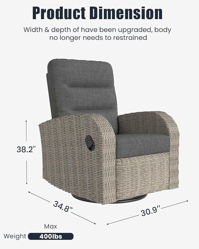 Outdoor Swivel Recliner Chair, All-Weather Wicker Reclining Patio Chair - Image 2