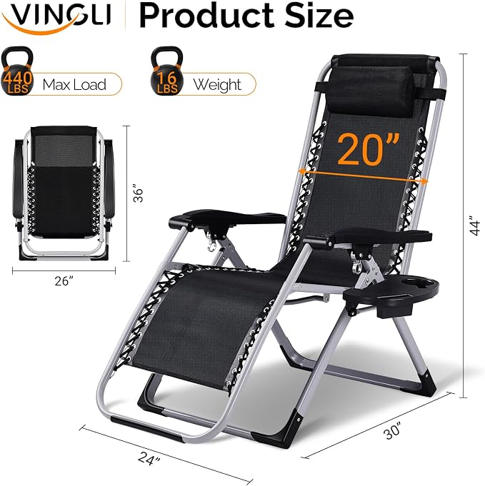 VINGLI Padded Zero Gravity Chair, Lounge Chair - Image 5