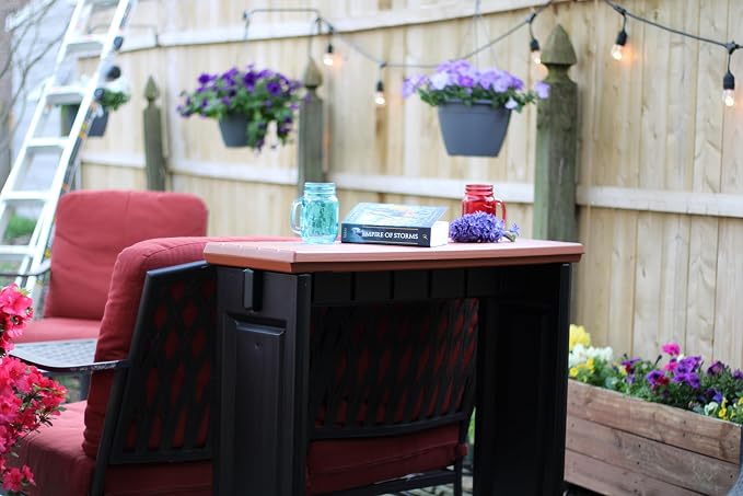 Single Bar Set Includes 2 Barstools Redwood Top & Black Base Ideal - Image 5