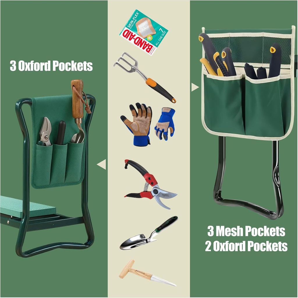 COCO Garden Pouches for Kneeler - 2 Pack Outdoor Gardening Stool Pouch, Workseat Storage Tote Hanging Organizer, Heavy-Duty 600D Oxford Cloth Tool Bag