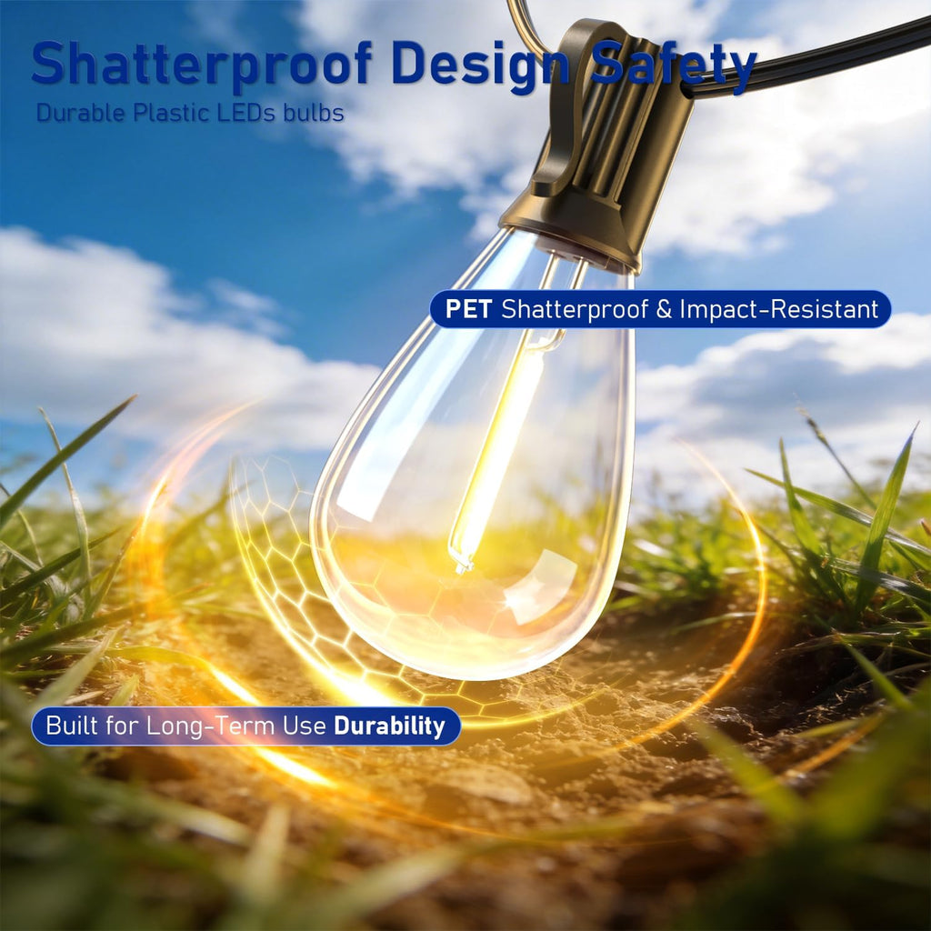 100FT Outdoor String Lights with Remote & Dimmable, 35+1 Shatterproof Waterproof Bulbs, Dimmable Outside Hanging Patio Lights for Backyard, Porch, Deck, Garden 2700K Warm White