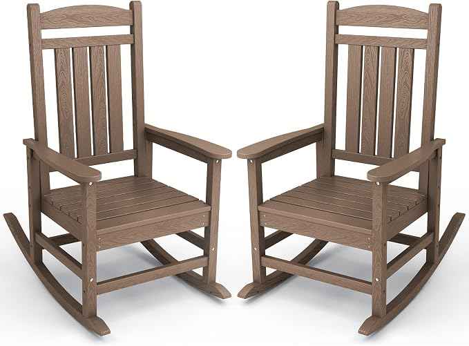 KINGYES Outdoor Rocking Chair Set of 2, High Density Polyethylene Patio Rocking
