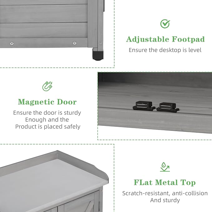 Outdoor Potting Bench with Storage Cabinet and Metal Top, Wood Workstation - Image 6