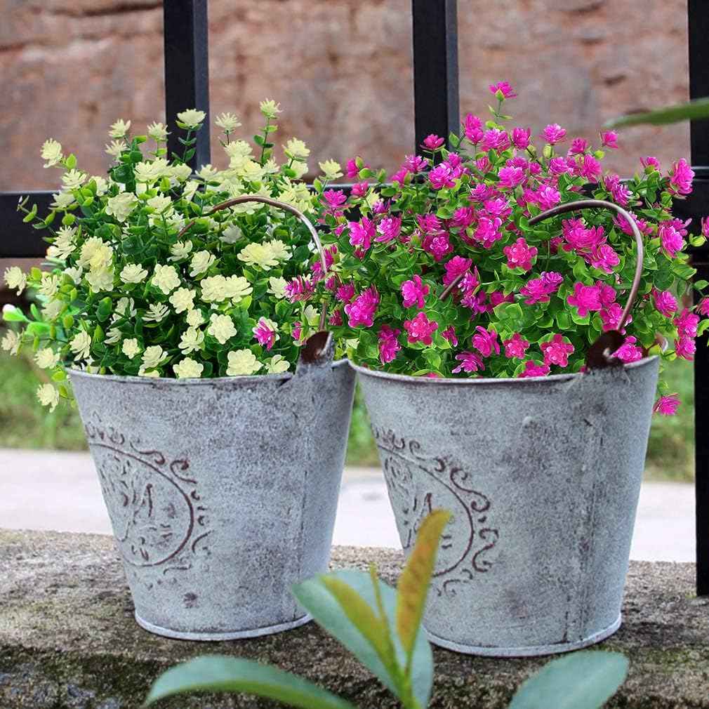24 Bundles Outdoor Artificial Flowers UV Resistant Fake Boxwood Plants, Faux Greenery for Indoor Outside Hanging Plants Garden Porch Window Box Home Wedding Farmhouse Décor (Milk Green)