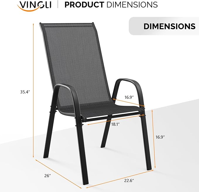 VINGLI Patio Chairs Set of 8 – Stackable Outdoor Dining Chairs - Image 3