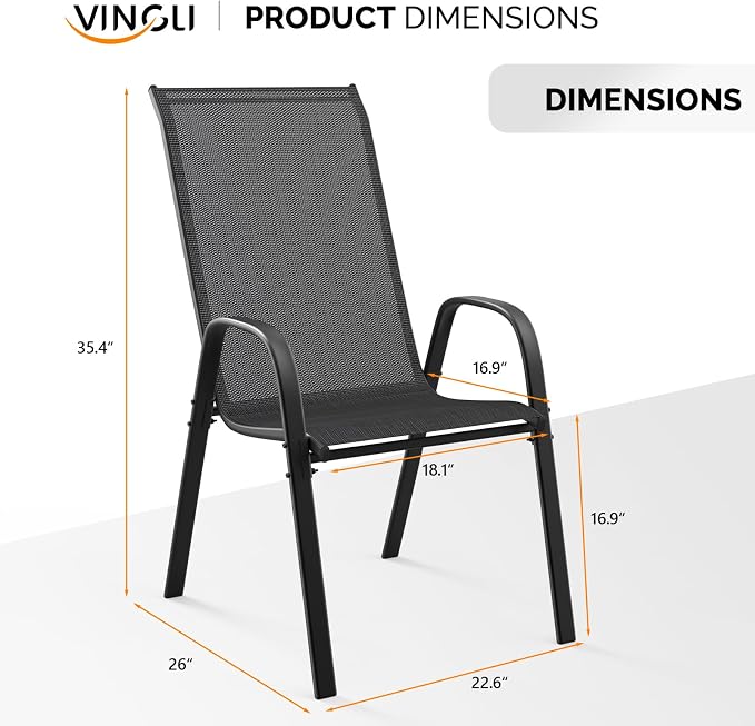 VINGLI Patio Chairs Set of 4 – Stackable Outdoor Dining Chairs - Image 3